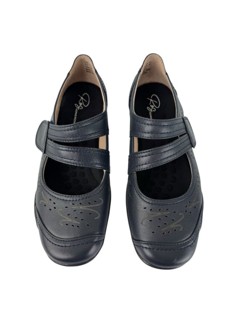 Ros Hommerson Chelsea Blue Leather Mary Jane Flat Shoes Womens 8 W Wide